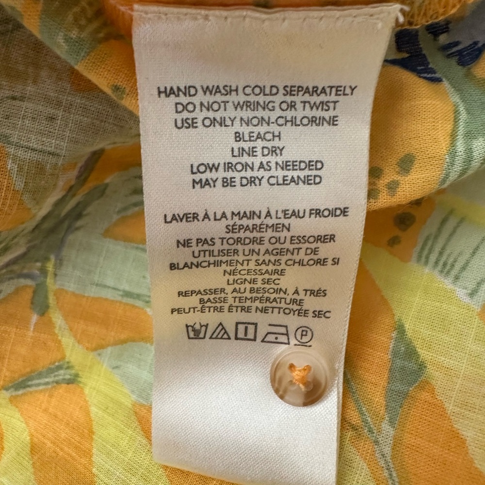 Maeve Size XS yellow tropical print cotton blouse. Front and cuff buttons - Picture 13 of 13
